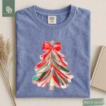 Comfort Colors® Christmas Tree Shirt, Christmas Girls Women Red Bow Shirt, Christmas Tree Tee Shirt, Coquette Christmas Tree Bow Xmas Gift - Image 8