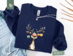 Christmas Reindeer Sweatshirt, Retro Reindeer Sweater, Funny Christmas Reindeer Shirt, Cute Reindeer Holiday Tee, Merry Christmas Lights Tee - Image 4
