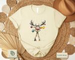 Christmas Reindeer Sweatshirt, Retro Reindeer Sweater, Funny Christmas Reindeer Shirt, Cute Reindeer Holiday Tee, Merry Christmas Lights Tee - Image 5