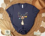 Christmas Reindeer Sweatshirt, Retro Reindeer Sweater, Funny Christmas Reindeer Shirt, Cute Reindeer Holiday Tee, Merry Christmas Lights Tee - Image 7