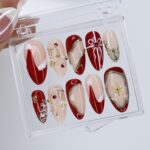 Christmas Press On Nails with Red & Gold Design | Fake Nails in Medium Almond | Handmade Nail Art For Holiday, Birthday Or Gift For Her - Image 4