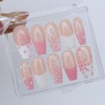 Winter Press On Nails with White Snowflake & Pink Sweater Design | Medium Coffin Fake Nails | Handmade Nail Art for Christmas, Gift for Her - Image 2