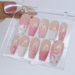 Winter Press On Nails with White Snowflake & Pink Sweater Design | Medium Coffin Fake Nails | Handmade Nail Art for Christmas, Gift for Her - Image 3