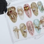 Christmas Press On Nails with 3D Bow, Gift & Snowflake Design | Medium Almond Fake Nails | Handmade Holiday Nail Set Gift for Her - Image 4