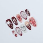 Freestyle Red Chrome Press On Nails, Air Brush Pink Fake Nails, Elegant Chrome Nails, Birthday Party Holiday Nails/ Valentine Nail Set - Image 2