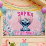 Customized Custom DN Stitch Birthday Banner Backdrop, Backdrop Decoration, Party Cartoon Decor, Lilo Gift Style #32 28UN1P - Image 2