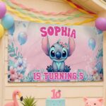 Customized Custom DN Stitch Birthday Banner Backdrop, Backdrop Decoration, Party Cartoon Decor, Lilo Gift Print #176 5BZJAX - Image 2