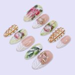 Christmas Gingerbread & Ornament Press On Nails | Medium Almond | Handmade Holiday Nail Art - Image 3