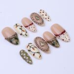 Christmas Press On Nails with Tree Charm & Polka Dots | Trending Holiday Nail Art | Medium Almond - Image 4