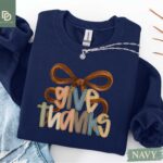 Give Thanks Sweatshirt, Fall Christian Sweater, Bible Verse Shirt, Religious Gift, Cute Christian Fall T-Shirt, Fall Coquette Christian Bow