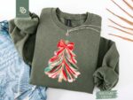 Christmas Tree Sweatshirt, Red Bow Christmas Sweater for Women, Christmas Tree Tee Shirt, Coquette Christmas Tree Bow Girls Xmas Kids Tshirt - Image 5