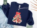 Christmas Tree Sweatshirt, Red Bow Christmas Sweater for Women, Christmas Tree Tee Shirt, Coquette Christmas Tree Bow Girls Xmas Kids Tshirt