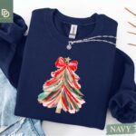 Christmas Tree Sweatshirt, Red Bow Christmas Sweater for Women, Christmas Tree Tee Shirt, Coquette Christmas Tree Bow Girls Xmas Kids Tshirt
