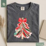Comfort Colors® Christmas Tree Shirt, Christmas Girls Women Red Bow Shirt, Christmas Tree Tee Shirt, Coquette Christmas Tree Bow Xmas Gift - Image 7