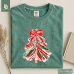 Comfort Colors® Christmas Tree Shirt, Christmas Girls Women Red Bow Shirt, Christmas Tree Tee Shirt, Coquette Christmas Tree Bow Xmas Gift - Image 3