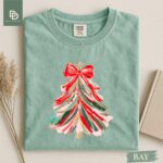 Comfort Colors® Christmas Tree Shirt, Christmas Girls Women Red Bow Shirt, Christmas Tree Tee Shirt, Coquette Christmas Tree Bow Xmas Gift - Image 9