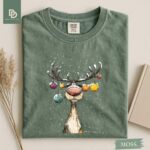 Comfort Colors® Christmas Reindeer Shirt, Funny Christmas Reindeer Tshirt, Cute Reindeer Holiday Shirt, Christmas Lights Tee Merry Christmas