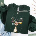 Christmas Reindeer Sweatshirt, Retro Reindeer Sweater, Funny Christmas Reindeer Shirt, Cute Reindeer Holiday Tee, Merry Christmas Lights Tee