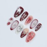 Freestyle Red Chrome Press On Nails, Air Brush Pink Fake Nails, Elegant Chrome Nails, Birthday Party Holiday Nails/ Valentine Nail Set - Image 5