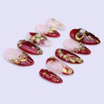 Christmas Press On Nails with Gold & Red Poinsettia | Medium Almond | Holiday Nail Art - Image 5