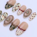 Christmas Press On Nails with Tree Charm & Polka Dots | Trending Holiday Nail Art | Medium Almond - Image 3