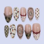 Christmas Press On Nails with Tree Charm & Polka Dots | Trending Holiday Nail Art | Medium Almond