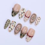 Christmas Press On Nails with Tree Charm & Polka Dots | Trending Holiday Nail Art | Medium Almond - Image 5