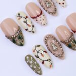 Christmas Press On Nails with Tree Charm & Polka Dots | Trending Holiday Nail Art | Medium Almond - Image 2