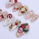 Festive Medium Almond Press-On Nails: Santa Claus, Wreath, Snowflakes & Candy Designs – Perfect for Christmas Day Gifts - Image 3
