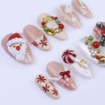 Festive Medium Almond Press-On Nails: Santa Claus, Wreath, Snowflakes & Candy Designs – Perfect for Christmas Day Gifts - Image 5