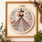 Little Witch Embroidery Designs For Beginners Adults 8inch DIY Craft Kits Hanging Decorations - Image 2