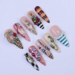 Christmas Press-On Nails with Wreath, Tree, Ornaments & Pattern Mix | Long Almond Fake Nails | Festive Handmade Holiday Nail Art - Image 4