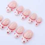 Valentine Press On Nails with Red Hearts | French Tip Fake Nails in Almond | Cute Handmade Nail Art for Date or Gift for Her - Image 3