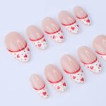 Valentine Press On Nails with Red Hearts | French Tip Fake Nails in Almond | Cute Handmade Nail Art for Date or Gift for Her - Image 2