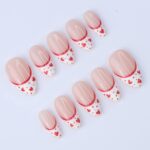Valentine Press On Nails with Red Hearts | French Tip Fake Nails in Almond | Cute Handmade Nail Art for Date or Gift for Her - Image 4