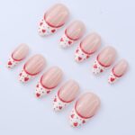 Valentine Press On Nails with Red Hearts | French Tip Fake Nails in Almond | Cute Handmade Nail Art for Date or Gift for Her - Image 5