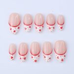 Valentine Press On Nails with Red Hearts | French Tip Fake Nails in Almond | Cute Handmade Nail Art for Date or Gift for Her