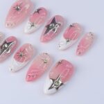 Pink Ombré Press On Nails | Silver Star & Celestial Design | Almond Fake Nails | Handmade Nail Art for Everyday Wear or Gift - Image 5
