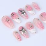 Pink Ombré Press On Nails | Silver Star & Celestial Design | Almond Fake Nails | Handmade Nail Art for Everyday Wear or Gift - Image 2