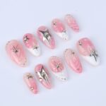 Pink Ombré Press On Nails | Silver Star & Celestial Design | Almond Fake Nails | Handmade Nail Art for Everyday Wear or Gift - Image 4