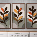 Modular Painting SVG Bundle. Laser cut file for Glowforge. Plants, branches with leaves, floral layered frames, botanical wall decor