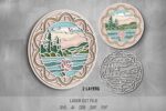 Nature Scenes SVG Bundle. Laser cut file for Glowforge, Flowers, forest, mountains, river, round sign wall decor - Image 3