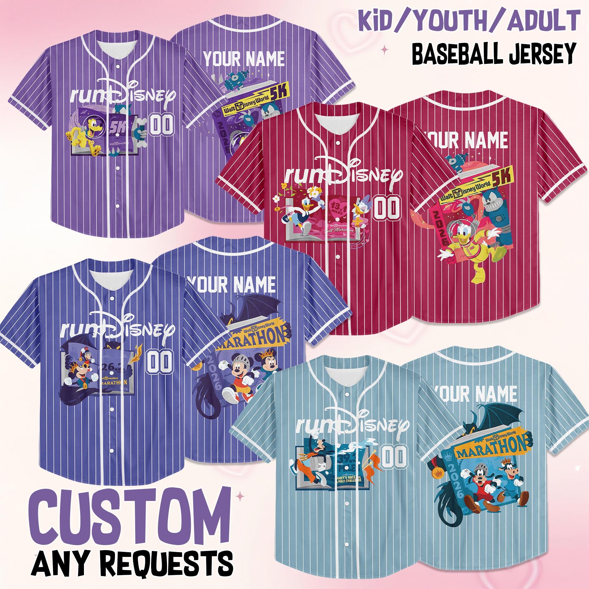 il_fullxfull.7566826107_6r6t Custom Name Custom Mickey And Friends 5K 10K Baseball Jersey, runDisney Marathon 2026 Jersey, Dopey 486 Miles Running Jersey, DN W JRQNT2 - Image 1