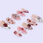 Y2K Valentine Press On Nails | Cherry Heart Leopard & Star Design | Almond Fake Nails | Handmade Nail Art for Date or Gift - Image 5