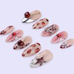 Y2K Valentine Press On Nails | Cherry Heart Leopard & Star Design | Almond Fake Nails | Handmade Nail Art for Date or Gift - Image 4