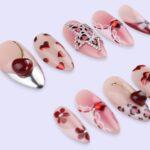 Y2K Valentine Press On Nails | Cherry Heart Leopard & Star Design | Almond Fake Nails | Handmade Nail Art for Date or Gift - Image 3