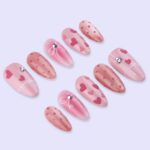 Pink Valentine Press On Nails | Heart & Bow Design with Polka Dots | Almond Fake Nails | Handmade Nail Art for Date or Gift - Image 5