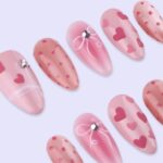 Pink Valentine Press On Nails | Heart & Bow Design with Polka Dots | Almond Fake Nails | Handmade Nail Art for Date or Gift - Image 4