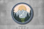 Nature SVG Bundle. Laser cut file for Glowforge. Camping, forest, mountains, sun, layered frame, round sign - Image 4