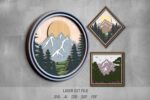 Nature SVG Bundle. Laser cut file for Glowforge. Camping, forest, mountains, sun, layered frame, round sign